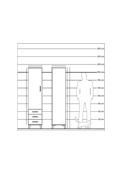 Hyperion Dolap 4 Raflı 3 Çekmeceli Tek Kapaklı 44x44x195 Çam-çam Çam