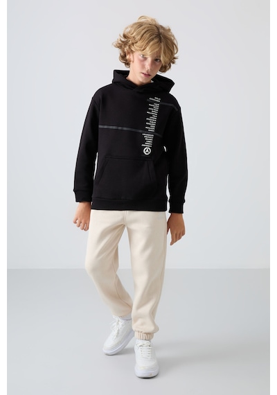Tommylife Tommy Life Bej Pamuklu Kalın İçi Tüylü Yumuşak Dokulu Standart Fit Baskılı Erkek Çocuk Eşofman Alt - 11225 Bej