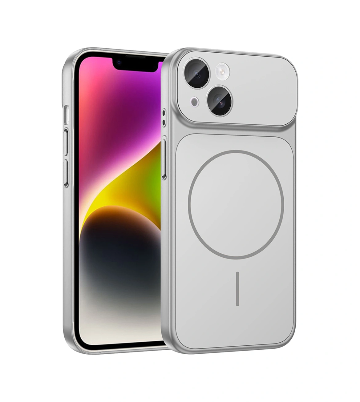 Apple Uyumlu iPhone 14 Kılıf Kablosuz Şarj Özellikli Kamera Korumalı Formen Kapak Gümüş