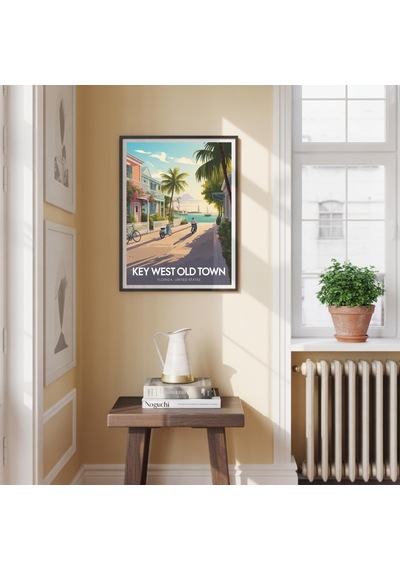 Key West Eski Şehir Florida Seyahat Posteri Vintage Sahil Sanatı Baskısı