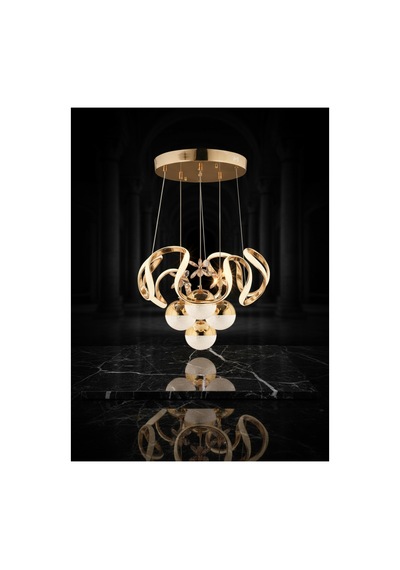 Luna Gold Kristal Çiçek Detaylı 4 Lü Modern Sarkıt Avize Salon Ve Yemek Odası Altın Altın