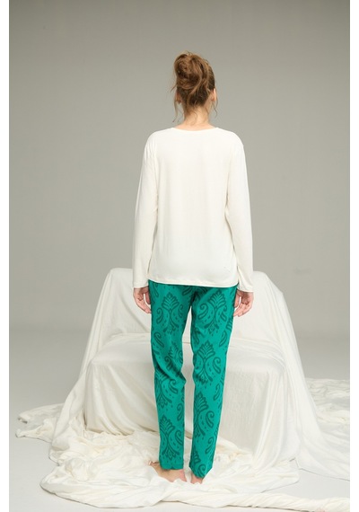 Siyah İnci Örme Pamuklu Pijama Takım25240233 Ekru