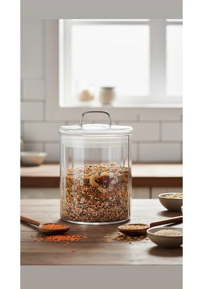 700 Ml Cam Kavanoz Kapaklı Bakliyat, Baharat & Kuru Gıda Saklama Kabı Şeffaf, Dayanıklı Cam