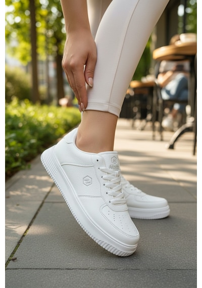 Enoch Kadın Beyaz Spor Ayakkabı Ortopedik Tabanlı Casual Sneaker Beyaz