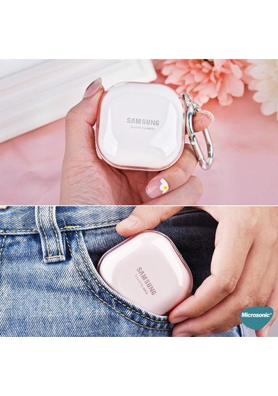 Microsonic Samsung Uyumlu Galaxy Buds Live Kılıf Askı Aparatlı Tranparan Silikon Pembe