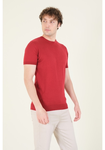 Giyim Dünyası Kadın Sıfır Yaka Merserize T-shirt Bordo 001