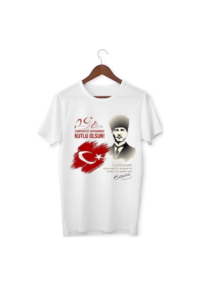Alpşan Ticaret 29 Ekim Tişört 101. Yıl Tişört Cumhuriyet Bayramı T-shirt Beyaz