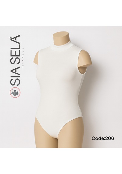 Belpa Sıla Sella Kadın Beyaz Yarım Balıkçı Yaka Kolsuz Body Beyaz