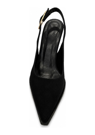 Papucumun Dünyası Siyah Slingback Sivri Burun Topukta Gold Metal Detaylı Ayarlanabilir Arka Tokalı Stiletto Papucumun Dünyası Siyah Slingback Sivri Burun Topukta Gold Metal Detaylı Ayarlanabilir Arka Tokalı Stiletto
