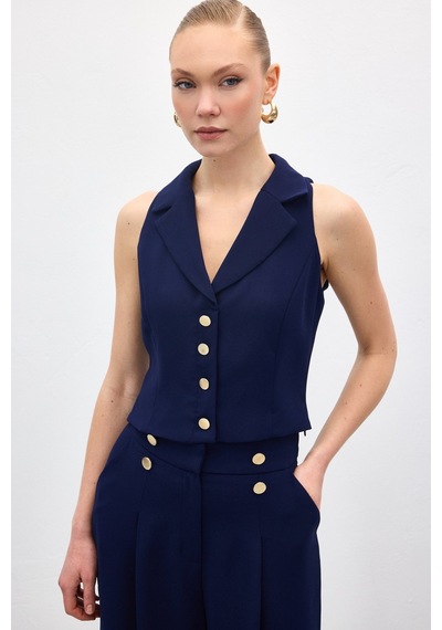 Sateen Eva Yelek - Lacivert-136984 Lacivert