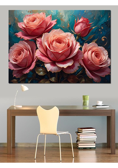 Pembe Tonlarda Romantik Güller Dekoratif Kanvas - Mdf Ahşap Tablo