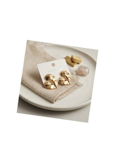316l Çelik Gold Renk Organik Dokulu Asimetrik Tasarım Damla Model Küpe Tj-bkp12040 Evimdeyokyok