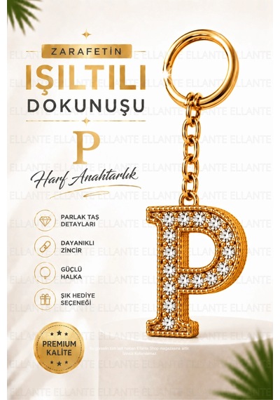 Kişiye Özel Harf Anahtarlık Altın Renk Zirkon Taşlı Şık Çanta Süsü Anahtar Aksesuarı Hediyelik Harf 04805754