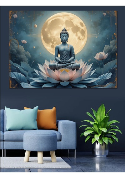 Lotus Üzerinde Meditasyon Buda Dekoratif Kanvas - Mdf Ahşap Tablo