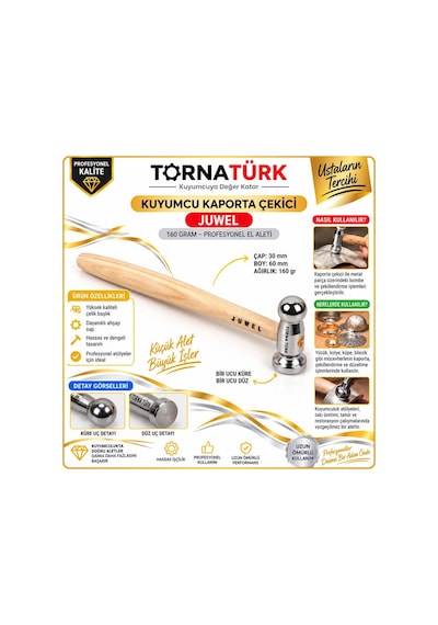 Kuyumculuk Kuyumcu Kaporta Çekici -bir Ucu Küre - Bir Ucu Düz - 160 Gram Metalik