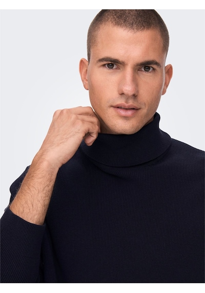 Only & Sons Onsphil Reg 12 Struc Roll Neck Knit Noos Erkek Mavi Kazak - 22023202