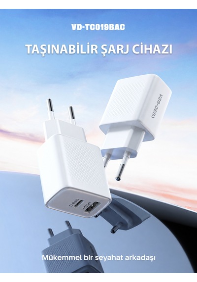 Ven-dens Vd-tc019bac 20 W Type-c Ve 18 W Usb-a Çift Port Hızlı Şarj Adaptörü, Kompakt Tasarım, Beyaz