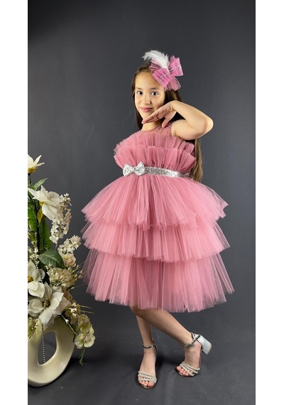 Mnk Baby & Kids Katkat Tüllü Buket Model Kız Çocuk Özel Gün Abiye 001