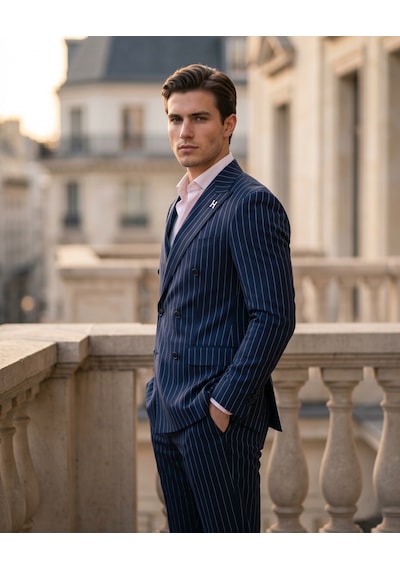 Hermose Sartorial Derin Lacivert Çizgili Kruvaze Takım Elbise