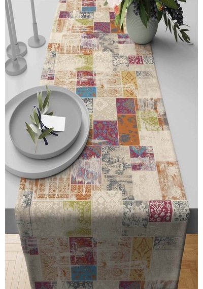 Çok Renkli Patchwork Premium Masa Örtüsü Runner Rnr170n11