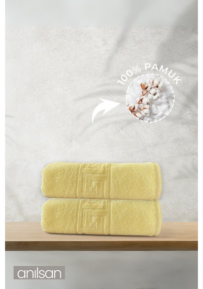 2'li Sarı Greek El Havlusu - 50x90 Cm, 225 Gr, %100 Pamuk, Spa Ve Otel Havlusu, Günlük Kullanıma Uygun Sarı