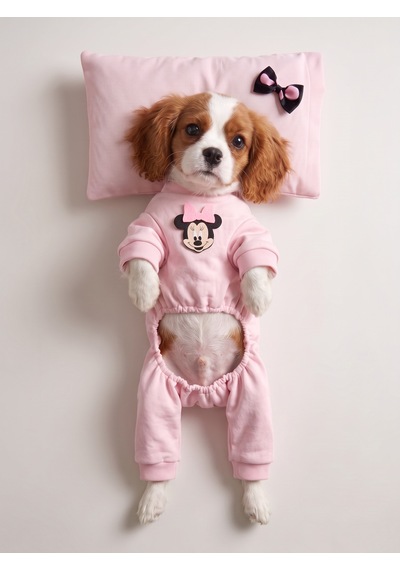 Pinkie Mouse Köpek Uyku Seti Pembe Kalın Penye Köpek Tulumu Ve Kurdele Detaylı Mini Yastık 2 Parça