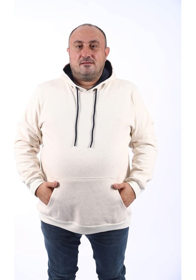Moc Grande Mocgrande Büyük Beden Erkek Basic Sweat Kapüşonlu 11700 Bej Melanj