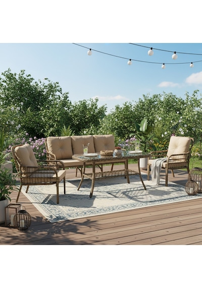 Capri Swing Pisa Üçlü Rattan Bahçe Balkon Oturma Grubu Kahve 753
