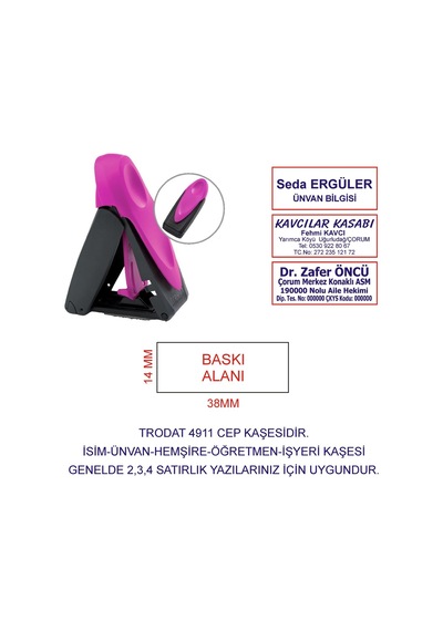 Kaşeciniz Trodat 9411 Cep Kaşe Pembe Makine Mavi Mürekkep