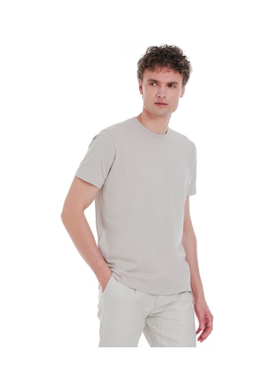 Hatemoğlu Ekru Regular Fit Bisiklet Yaka Pamuklu Tişört 1996536 Ekru-01