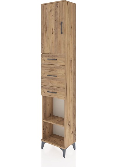 Arges Dolap 3 Raflı 3 Çekmeceli Tek Kapaklı 44x30x221 Çam-çam Çam
