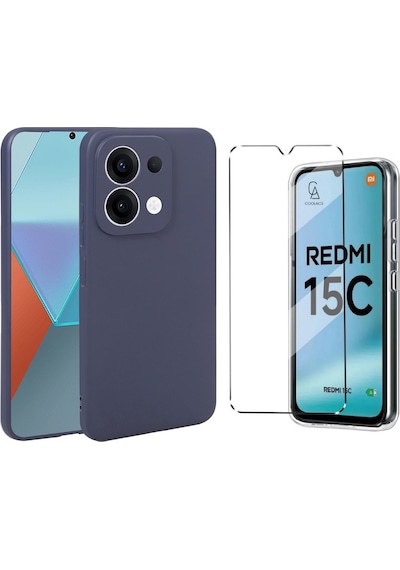 Xiaomi Redmi 15c İle Uyumlu Kılıf Soft Yumuşak Telefon Kılıfı Ve Temperli Cam Ekran Koruyucu Lacivert