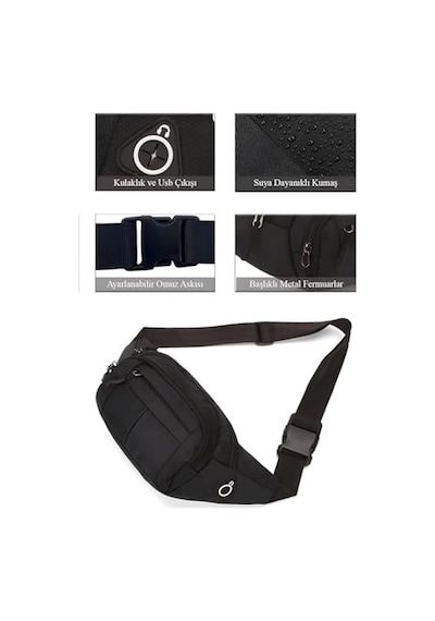 2As Av A Dos Siyah Unisex Suya Dayanıklı Çapraz Askılı Omuz Bel Çanta Günlük Yürüyüş Koşu Outdoor Çanta 341 Siyah