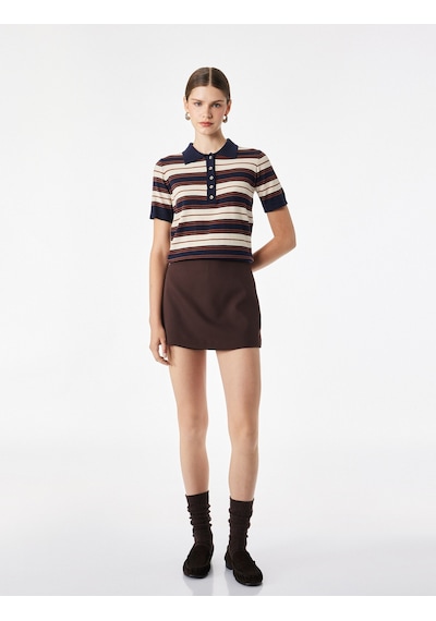 Koton Slim Fit Cepli Mini Şort Etek Kahverengi 7wak40027pw Kahve
