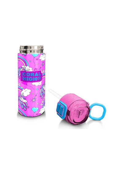 Coral High Kids Mor Açık Pembe Unicorn Desenli Pipetli Ve Direkt İçim Çelik Termos 500 Ml 31978 Açık Pembe - Pembe