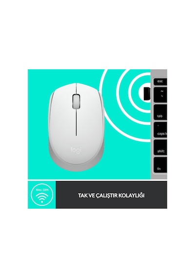 Logıtech 910-006867, M171 White, Usb Nano 2,4g Kablosuz, 1000dpi, Optik, 3 Tuşlu, 12ay Pil Ömrü, Mouse