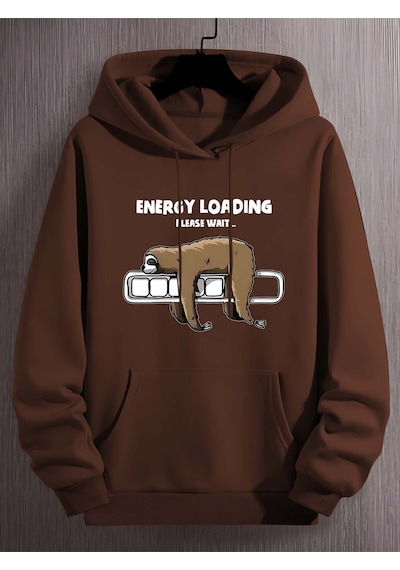 Uyguntarz Unisex Tembel Animal Baskılı Oversize Sweatshirt Kahverengi