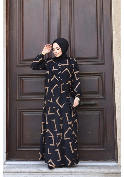 Hira Life Fashion Kadın Tesettür Mevsimlik Beli Kuşaklı Dokuma Viskon Elbise Siyah-vizon Siyah-vizon Hira Life Fashion Kadın Tesettür Mevsimlik Beli Kuşaklı Dokuma Viskon Elbise Siyah-vizon Siyah-vizon