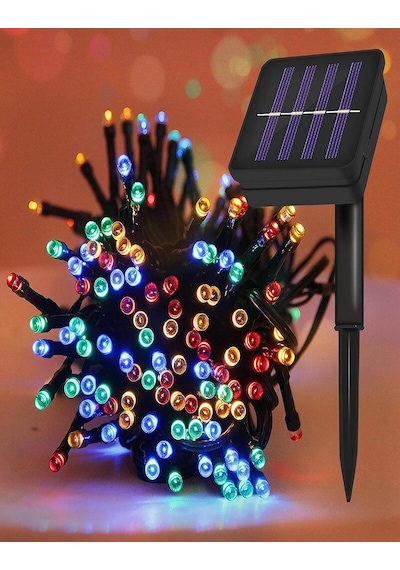 Solar 100 Ledli 12 Metre Renkli Bahçe Aydınlatma Dekorasyon Güneş Enerjili Led Renkli Işık Yılbaşı