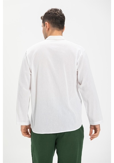 Uzun Kol Şile Bezi Hakim Yaka Erkek Tshirt Beyaz 3001