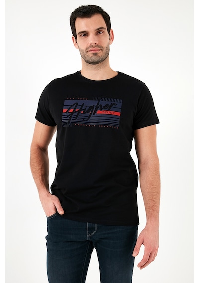 Buratti Pamuklu Slim Fit Bisiklet Yaka Baskılı Erkek T Shirt 541Higher Siyah