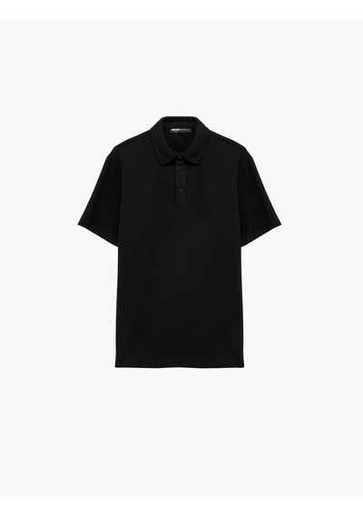 Koton Regular Fit Waffle Dokulu Düğmeli Kısa Kollu Polo Yaka Tişört Siyah 6sam10071mk