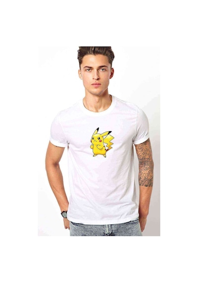 Kızgın Pikachu Pokemon Baskılı Beyaz Erkek Tshirt