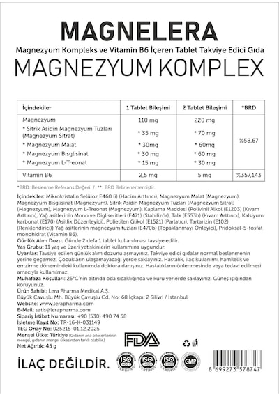 Magnelera Magnezyum Komplex 30 Tablet