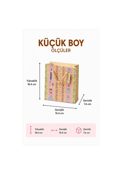 5 Adet 15.4 X 18.4 X 7.6 Cm - Pastel Parti Temalı Desenli Küçük Boy Karton Hediye Çantası 3+