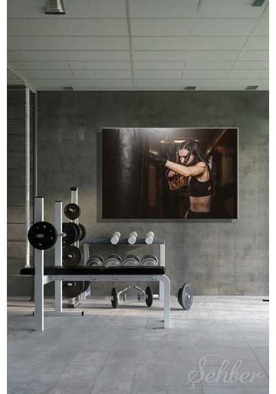 Dekoratif Yatay Kanvas Tablo Tekli Spor Salonu Fitness Eğitimi Egzersiz Kadın Boks Antremanı 1334