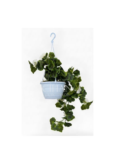 Askılı Saksıda Yapay Sarkan Sardunya - 100 Cm Balkon Ve Teras Çiçeği Beyaz