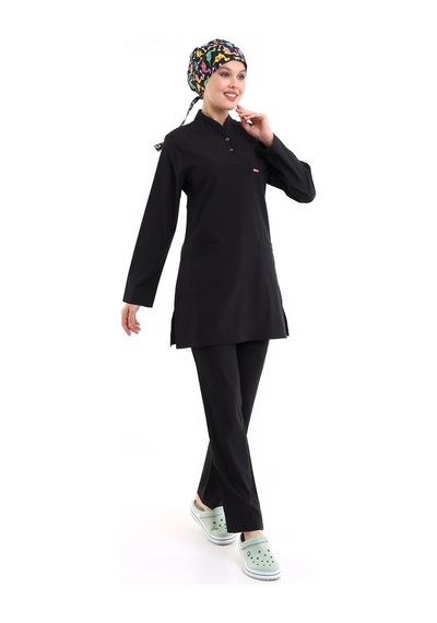 Soft Likralı Tesettür Forma Takım İki Çıtçıt - 6403 Siyah Soft