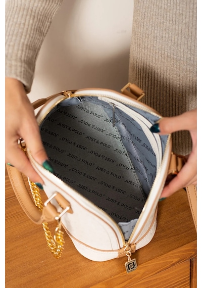 Just Polo Kadın Zincir Detaylı Lüks El Ve Omuz Çantası Shopper Ebat : 25x22 Cm Krem