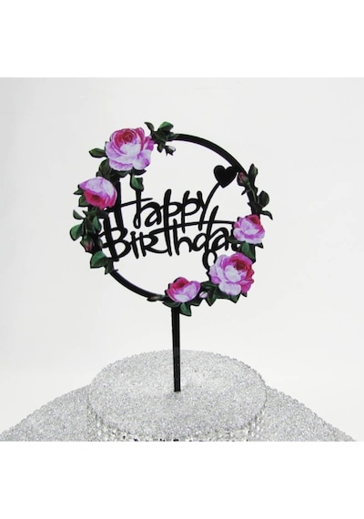 Happy Birthday Resimli Pleksi Ayna Pasta Süsü 16cm